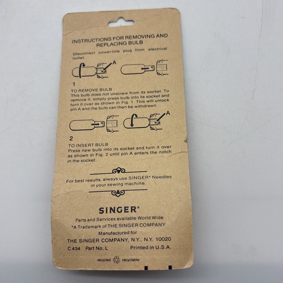 Singer Sewing Machine LIGHT BULB Style L 15w 120v Push In Socket Vintage NOS - Picture 5 of 7